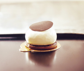 Gourmet chocolate dessert in a restaurant, cafe.Cookery, a book of desserts, sweets.