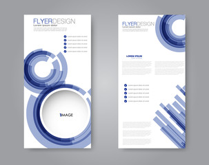 Vector narrow flyer and leaflet design. Set of two side brochure templates. Vertical banners. Blue color.