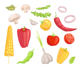 Vegetables Veggies Icons Set Vector Illustration