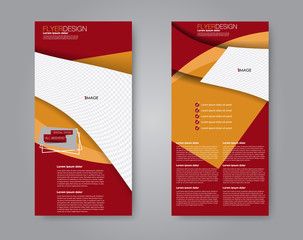 Narrow flyer and leaflet design. Set of two side brochure templates. Vertical banners. Orange and red color. Vector illustration mockup.