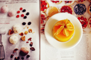 Gourmet chocolate dessert in a restaurant, cafe.Cookery, a book of desserts, sweets.