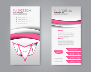 Narrow flyer and leaflet design. Set of two side brochure templates. Vertical banners. Pink color. Vector illustration mockup.