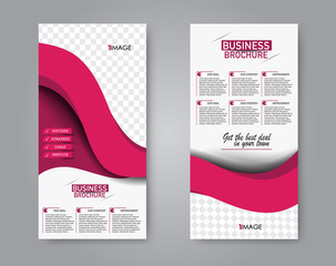 Narrow flyer and leaflet design. Set of two side brochure templates. Vertical banners. Pink color. Vector illustration mockup.