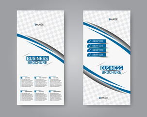 Narrow flyer and leaflet design. Set of two side brochure templates. Vertical banners. Blue color. Vector illustration mockup.