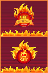 Advertising Icons in Flame, Vector Isolated Labels