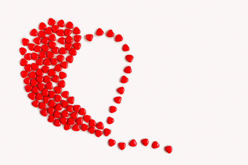 Valentines day background with red hearts, top view