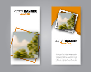 Narrow flyer and leaflet design. Set of two side brochure templates. Vertical banners. valentines day, 14 february style. Orange colors. Vector illustration mockup.