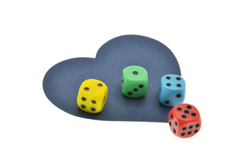 dice and heart on white background