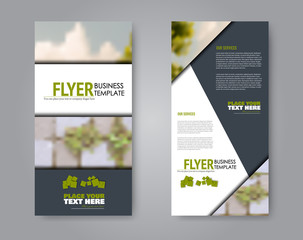 Narrow flyer and leaflet design. Set of two side brochure templates. Vertical banners. Green colors. Vector illustration mockup.