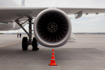 Fototapeta premium engine of passenger airplane waiting in airport