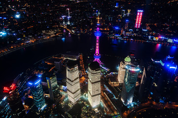 aerial view of shanghai at night from Shanghai Tower. Shanghai city skyline, Panoramic view of shanghai city skyline and Huangpu river, Shanghai China