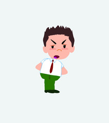 Businessman in casual style is slightly angry.