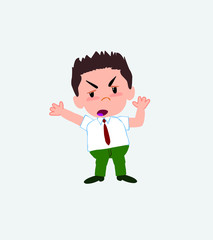 Businessman in casual style argues something with a gesture of discontent.