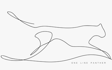 Panthera pardus leopard running one line drawing isolated on the white background. Africa or India. Vector illustration.