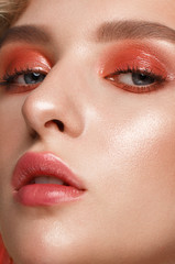 Naklejka premium Beautiful blonde girl with gentle make-up. Beauty face.