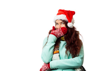 Photo of brunette in Santa's cap