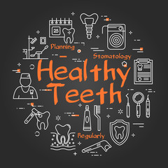 Fototapeta na wymiar Vector healthy teeth concept on black chalkboard