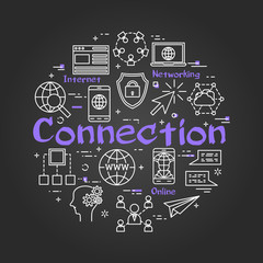 Black round CONNECTION concept with line icons