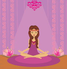 beautiful girl practicing yoga indoors