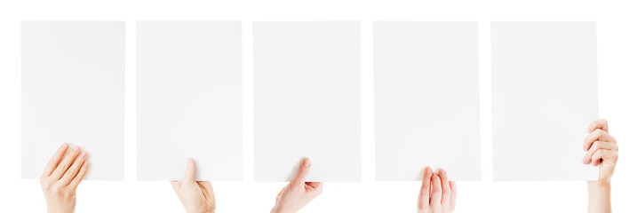 hands holding blank paper isolated