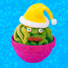 Santa cactus with hipster mustache. Tropical christmas vibes