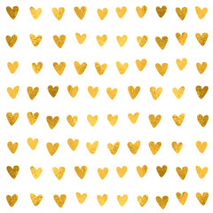 Hand drawn hearts Pattern. Golden foil effect, Glitter texture. Vector wedding design love concept for Valentine's day.