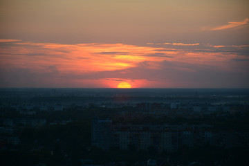 NIZHNY NOVGOROD, RUSSIA - AUGUST 28, 2018: Beautiful view to the sunset over Oka river in Park Shveytsariya in the Upper part of the city