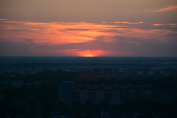 NIZHNY NOVGOROD, RUSSIA - AUGUST 28, 2018: Beautiful view to the sunset over Oka river in Park Shveytsariya in the Upper part of the city