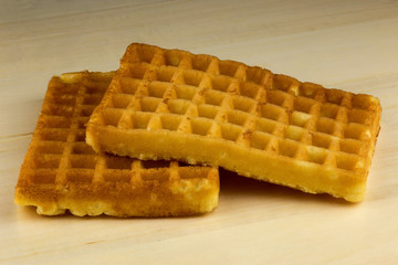Breakfast Waffles on a Wooden Table Top