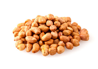 Unpeeled peanuts pile on white food ingredient natural