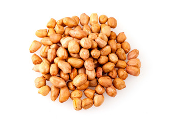 Unpeeled peanuts pile on white food ingredient natural