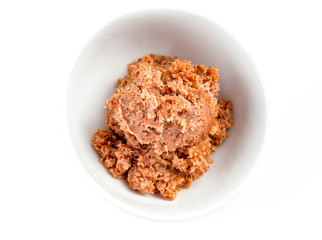 Shrimp paste in a white bowl  on white background ingredient