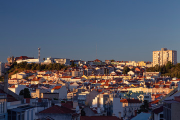 Beautiful view of Lisbon in late afternoon summer sunlight.