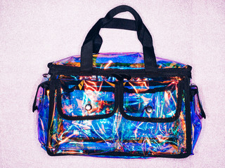 Professional bag for cosmetics. Iridescent reflection effect plastic