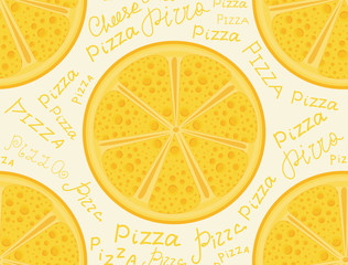 Colorful food and drink vector seamless texture with cheese pizza