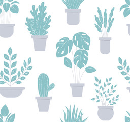 Fototapeta na wymiar House plant seamless pattern. Flowerpot background. For textile