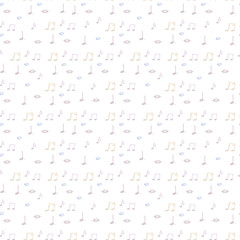 Watercolor splash music notes pattern on white background