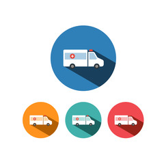 Ambulance color icon with shadow on colored circles