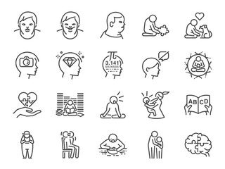 Autistic awareness icon set. Included the icons as autism, Savant syndrome, ASD, abnormal, disorder and more.