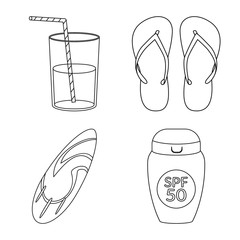 Vector illustration of equipment and swimming sign. Set of equipment and activity stock vector illustration.