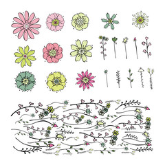 Set of  floral elements for your design isolated on white background. Collection of soft cute...