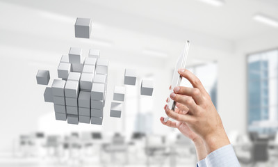 Integrating new technologies concept with cube figure floating i