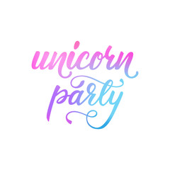 Lettering banner design Unicorn party. Vector illustration.