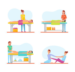 Massage Treatment of Patients Icons Set Vector