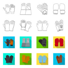 Vector illustration of glove and winter sign. Set of glove and equipment stock symbol for web.