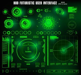 HUD futuristic green user interface, dashboard display virtual reality technology screen, target