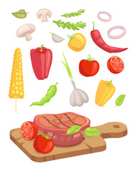 Meat Served on Board Icon Set Vector Illustration