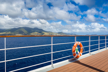 Ring life buoy on a deck of cruise ship - obrazy, fototapety, plakaty