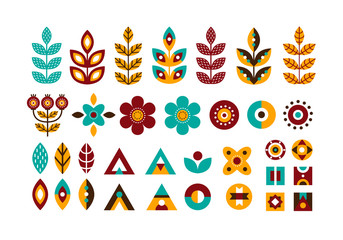 Folk decorative plant geometric set in Scandinavian style © Juliya Kochkanyan