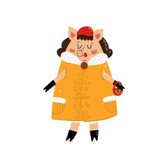 Character funny pig on isolated background